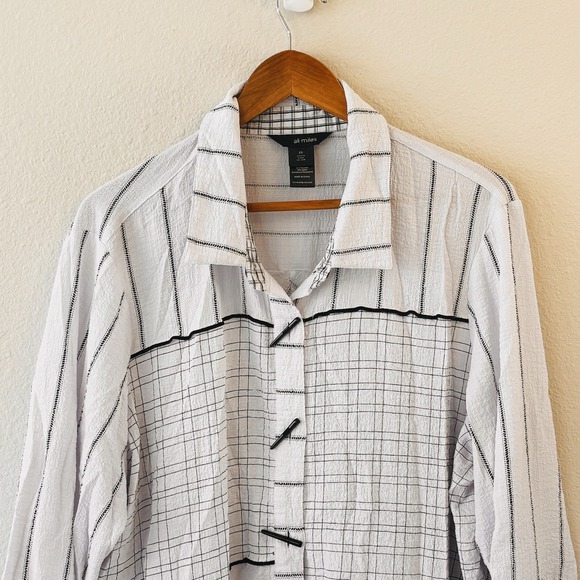 Ali Miles Abstract Graphic Tunic Top 2X Lagenlook Art to Wear Roll Tab Sleeve - Picture 3 of 9